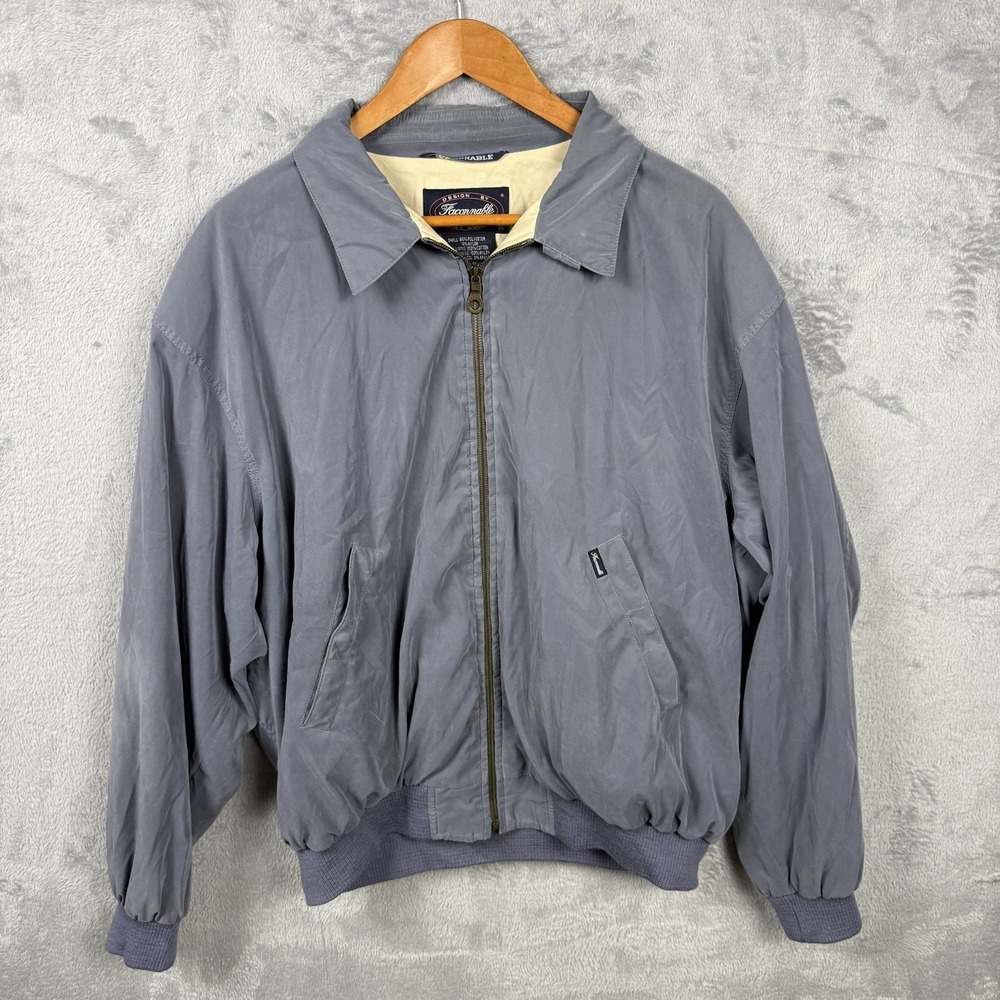 Vtg Faconnable Men's Full Zip Light Blue Bomber Windbreaker Jacket‎ Size XL
